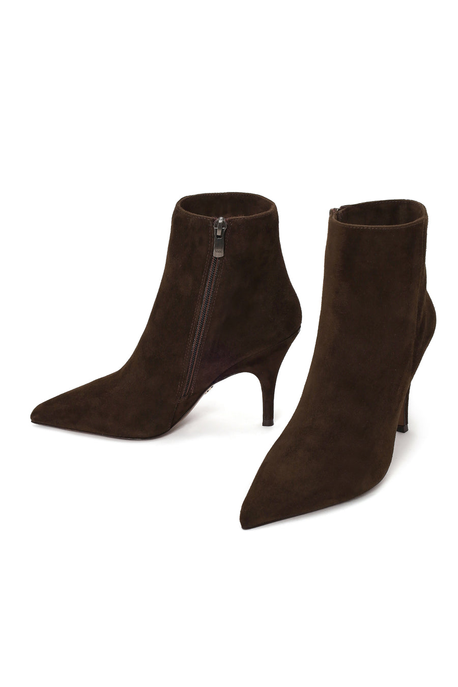 Woman Brown Zip Closure High Thin Heeled Suede Boots