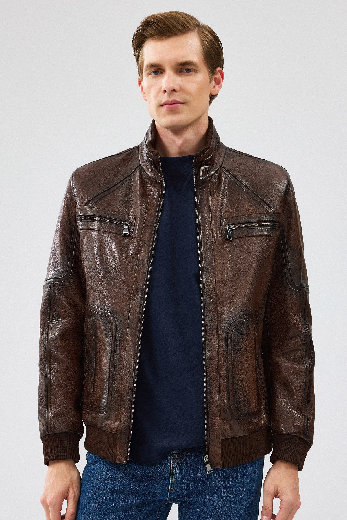 Felix Men's Brown Leather Jacket 24WGD6529MW | Derimod