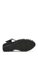 Kastamonu Stone Print Women's Black Patterned Wedge Heeled Espadrille Sandals | Derimod