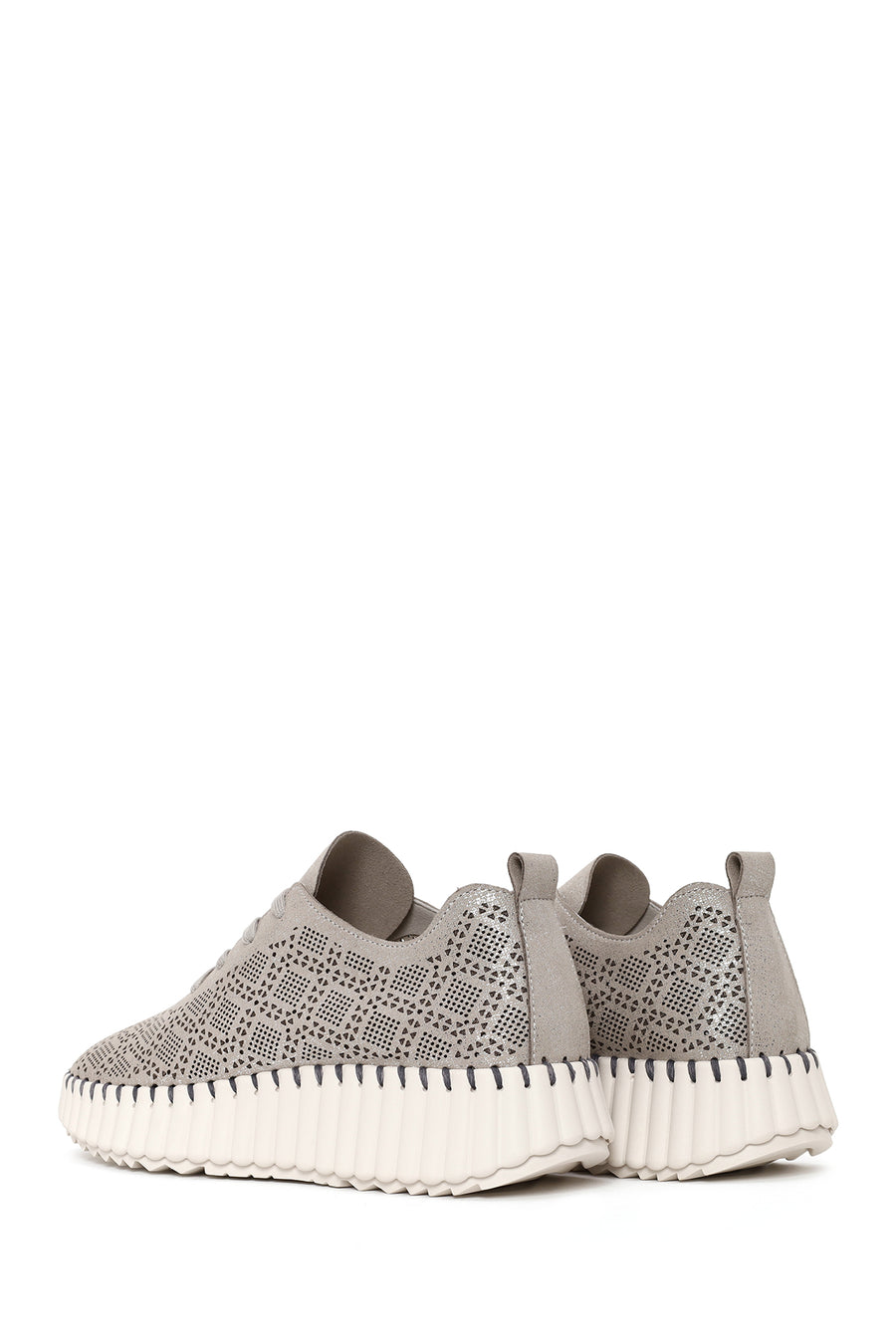 Kadın Gri Bağcıklı Kalın Tabanlı Desenli Sneaker
