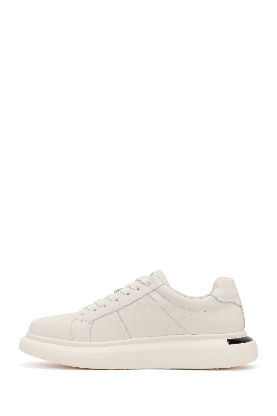 Men's White Lace-up Thick-Sole Leather Sneaker