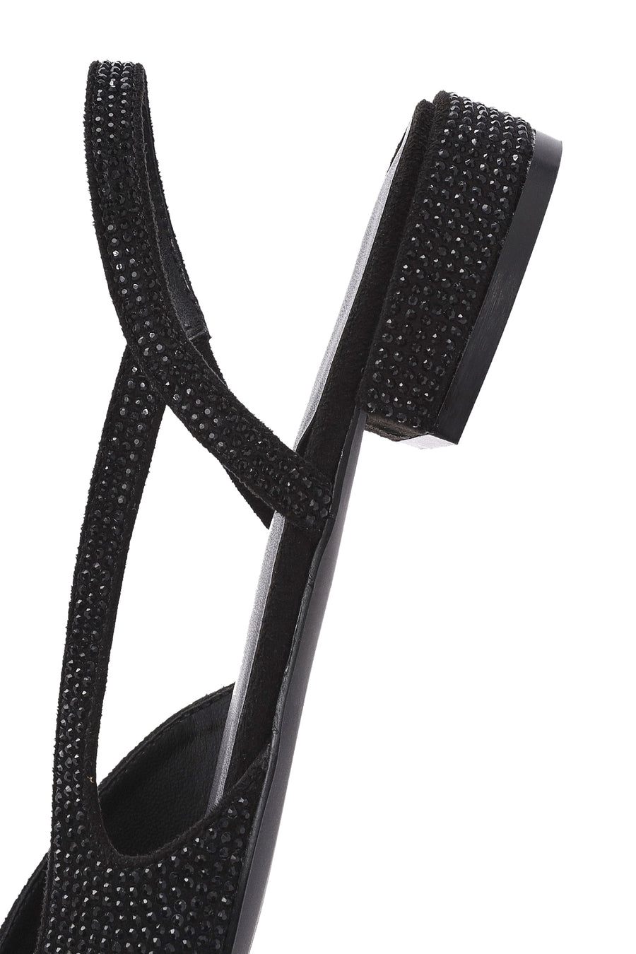 Women's Black Open Back Stoned Ballerinas