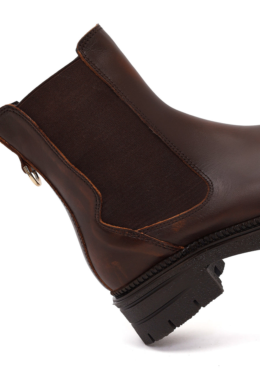 Woman Brown Thick-Soled Leather Chelsea Boots