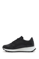Women's Black Lace-Up Side Zip Leather Sneakers | Derimod