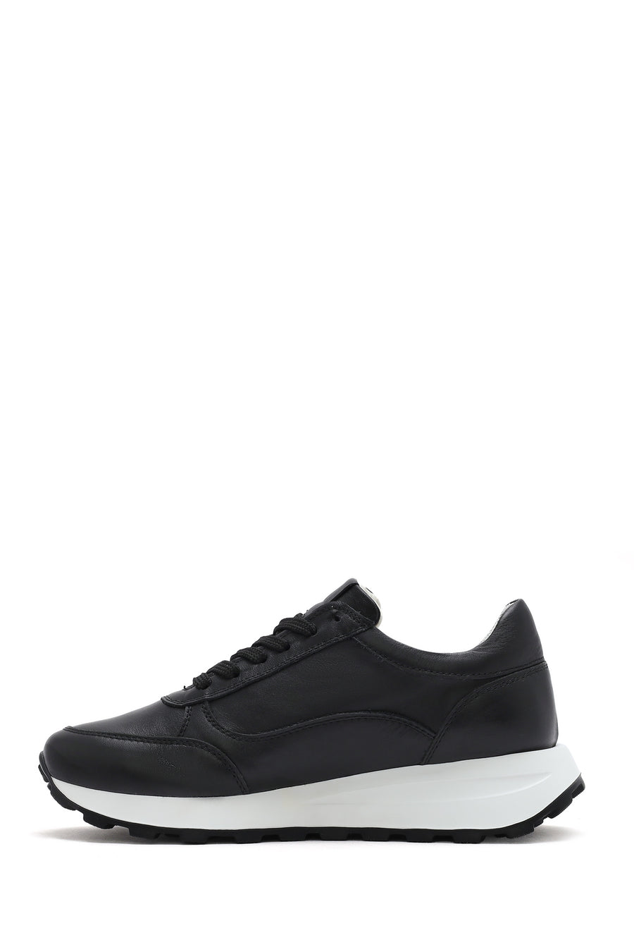 Kadın Siyah Bağcıklı Yandan Fermuarlı Deri Sneaker