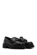 Women's Black Chain Detailed Leather Masculine Loafer | Derimod