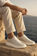 Male White Lace-Up Chunky Sole Patterned Leather Sneakers | Derimod