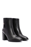 Women's Black Zippered Thick Heeled Leather Boots | Derimod