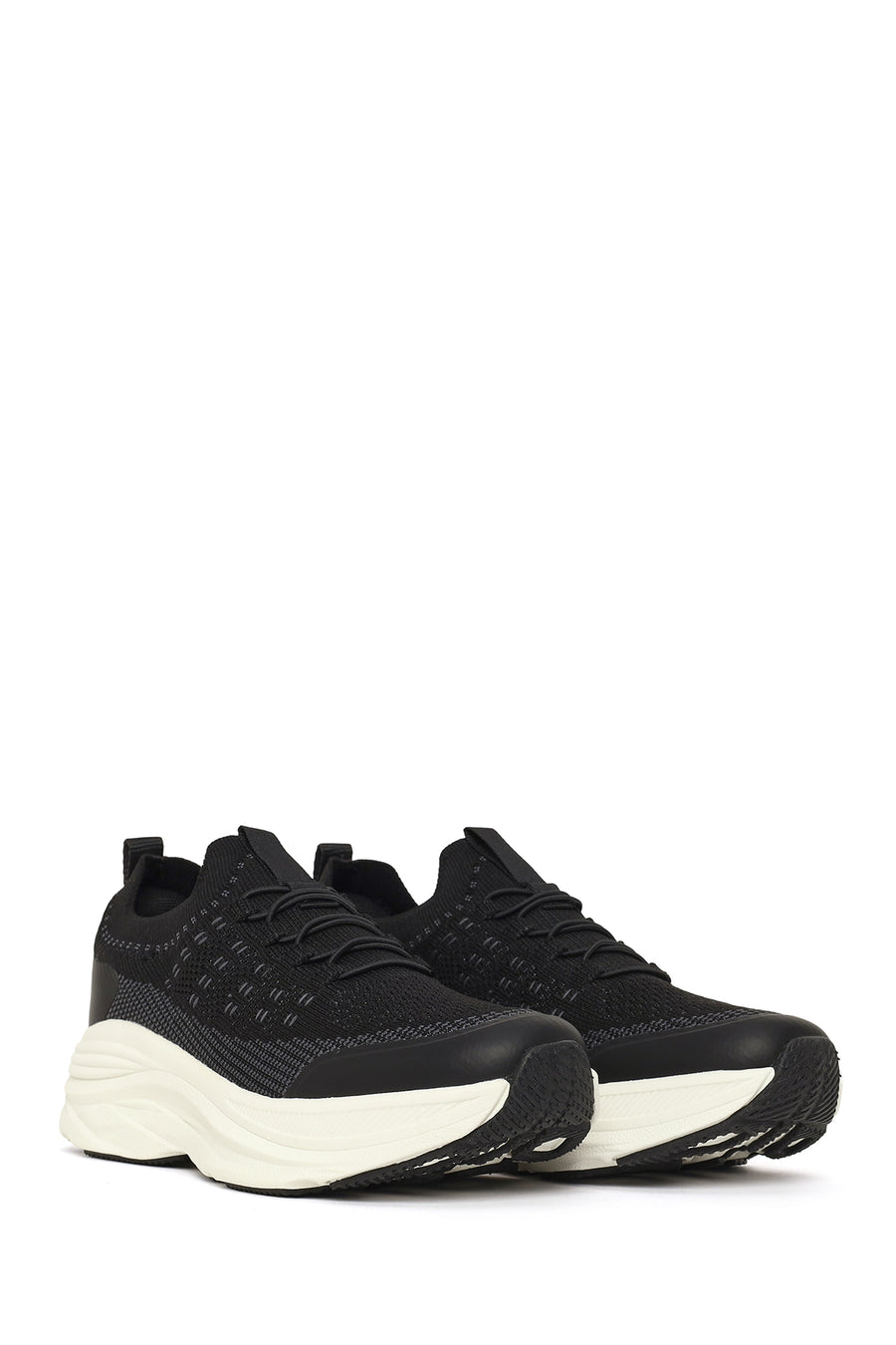 Derimod Zero Woman Black Thick-Soled Lace-Up Fabric Sneakers