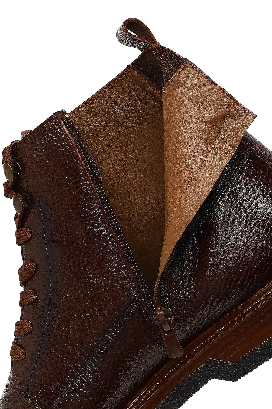 Male Brown Lace-Up Zip Closure Leather Casual Boots