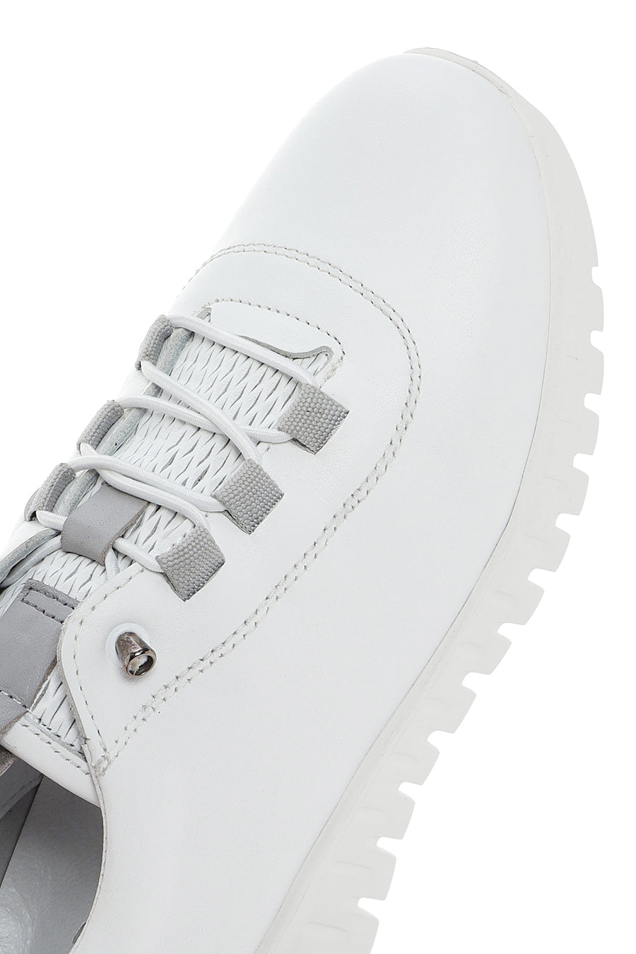 Women's White Lace-Up Leather Sneaker