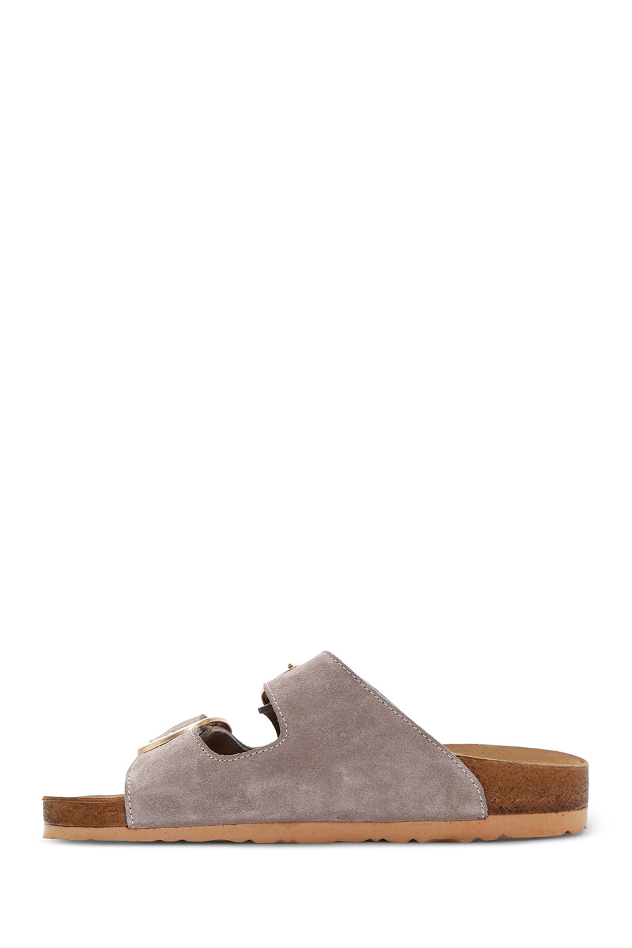 Women's Beige Buckle Suede Leather Slippers