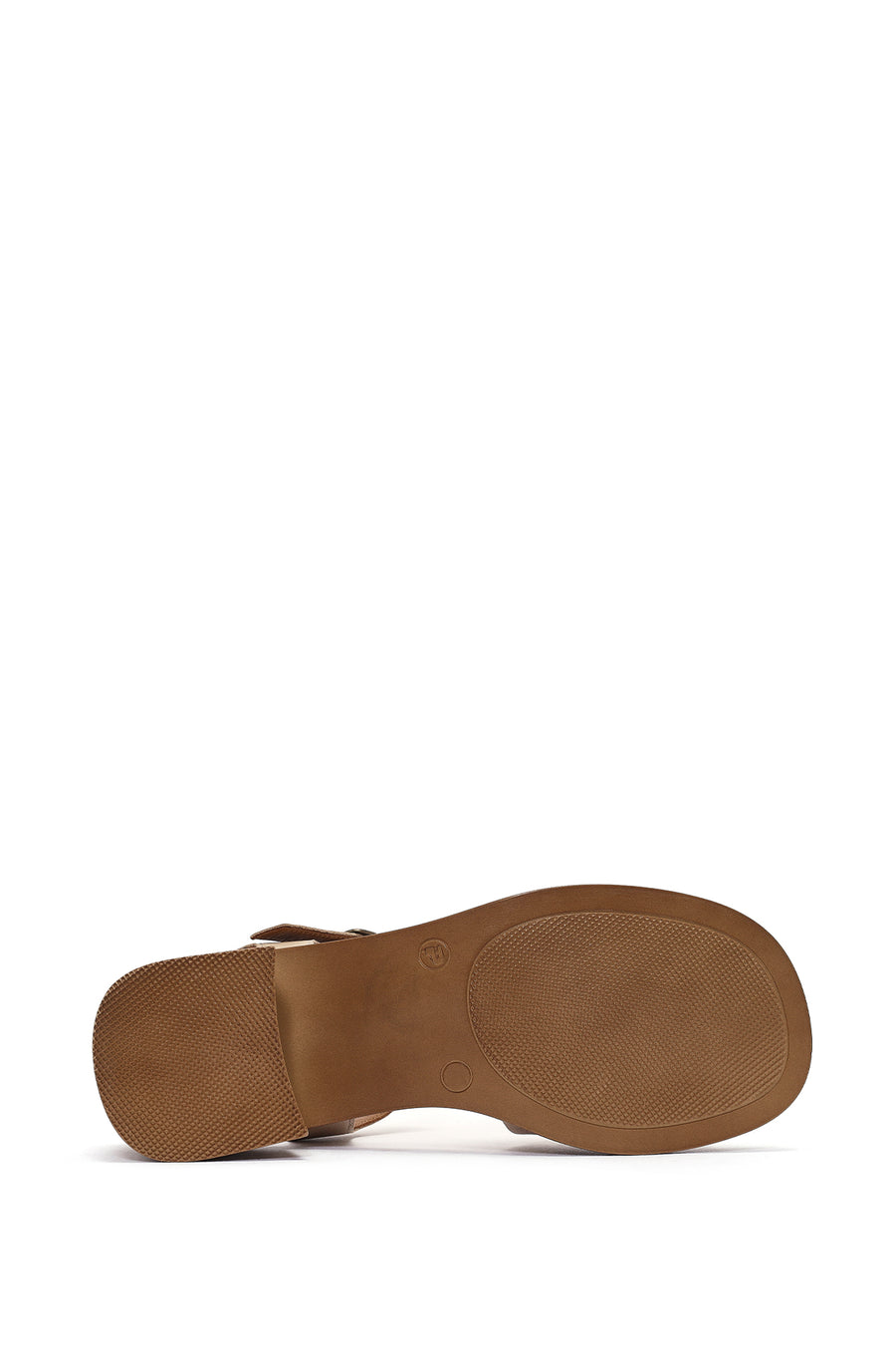 Women's Beige Ankle Strap Thick Heel Leather Sandals