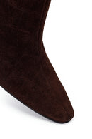 Woman Brown Thin Heeled Printed Suede Boots | Derimod