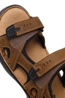 Men's Brown Double Strap Leather Sandals | Derimod