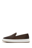 Men's Brown Thick Soled Knit Leather Casual Loafer | Derimod