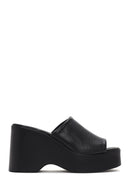 Women's Black Wedge Heeled Leather Slippers | Derimod