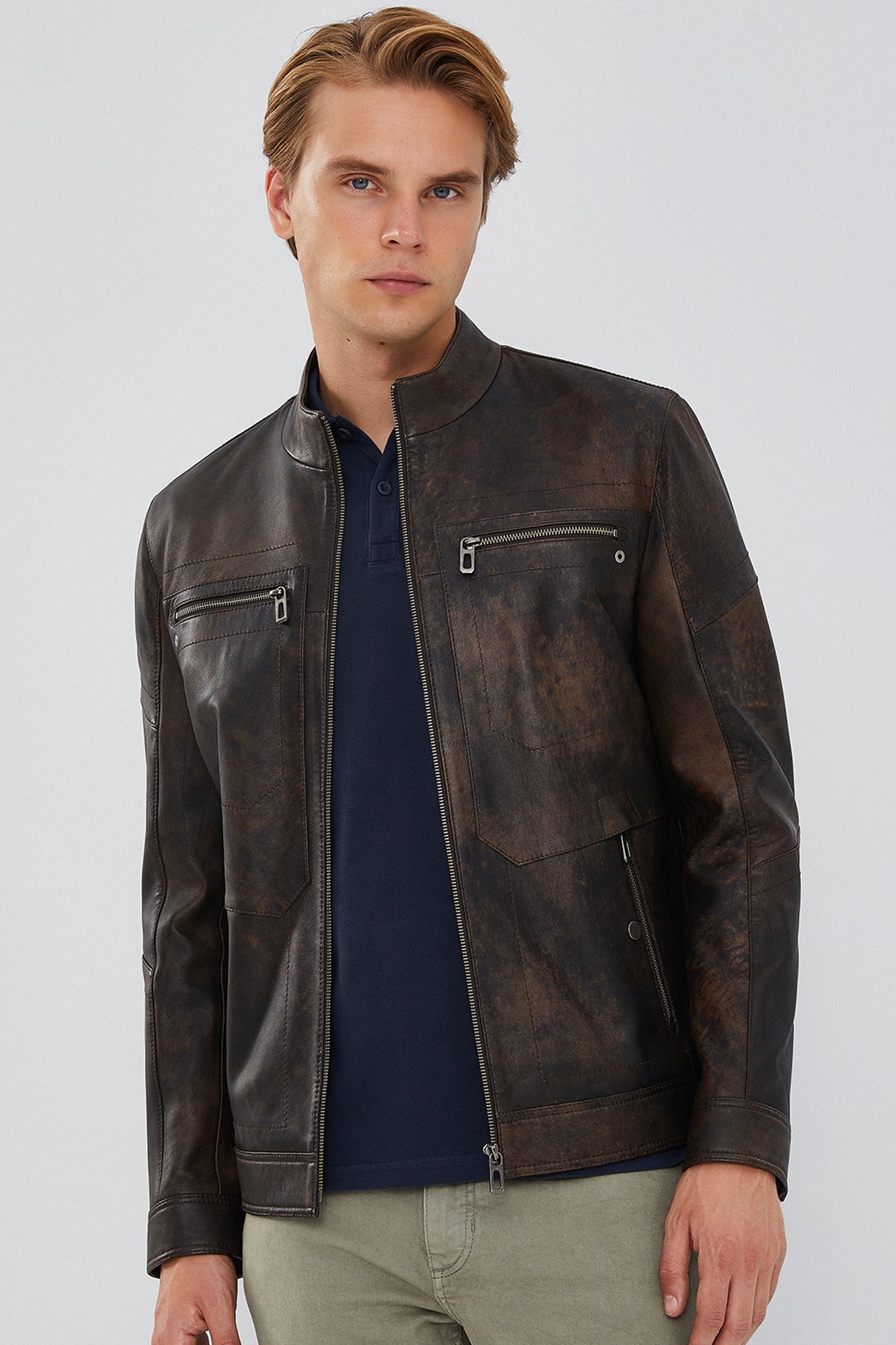 Kimmich Men's Brown Vintage Leather Jacket 23WGD6506VD | Derimod