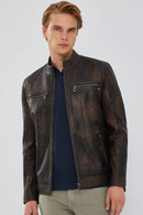 Kimmich Men's Brown Vintage Leather Jacket | Derimod