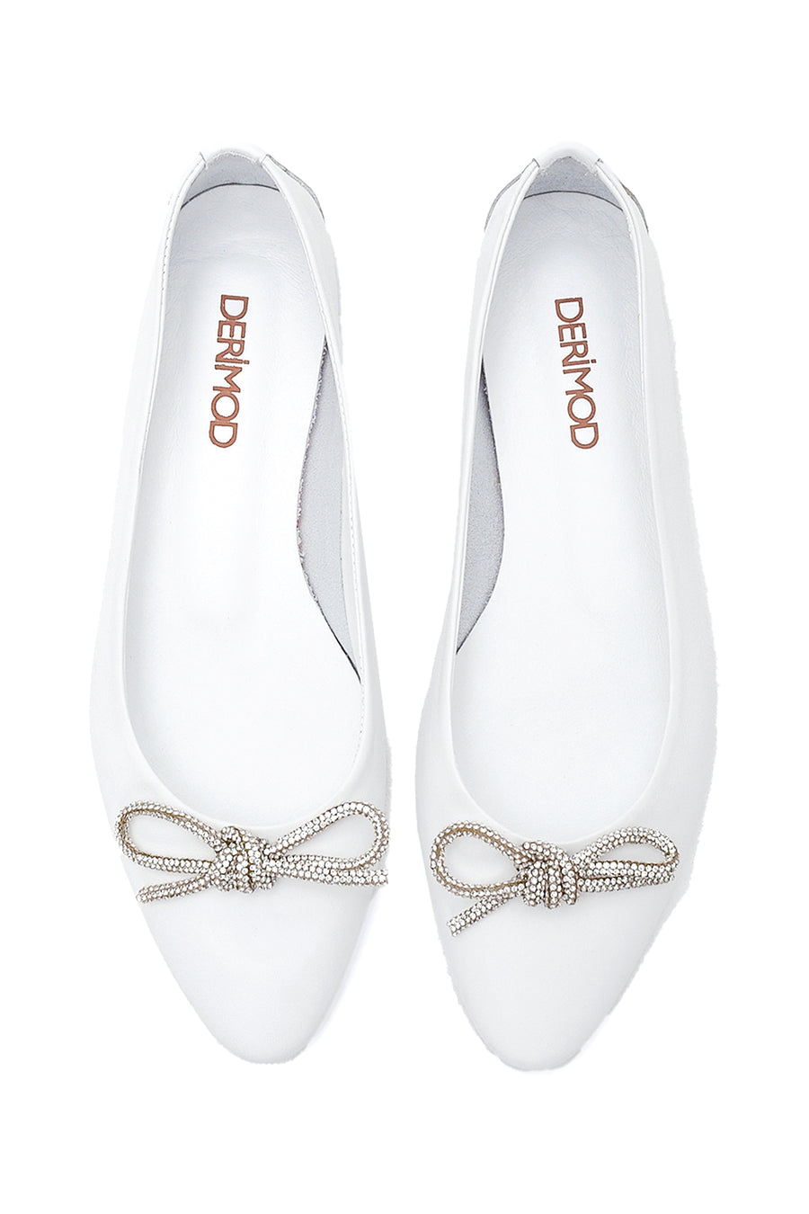 Women's White Leather Bow Ballerina Ballet