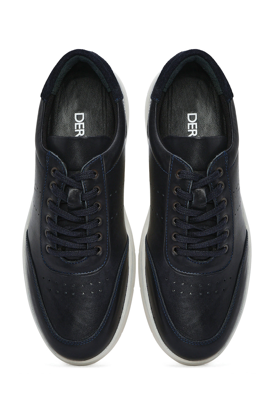 Erkek Lacivert Bağcıklı Deri Casual Sneaker
