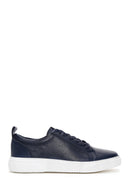 Men's Navy Blue Leather Printed Sneaker | Derimod