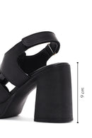 Women's Black Ankle Strap Thick Heeled Leather Sandals | Derimod