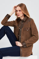 Western Kadın Kahverengi Gömlek Tarzı Süet Deri Ceket | Derimod