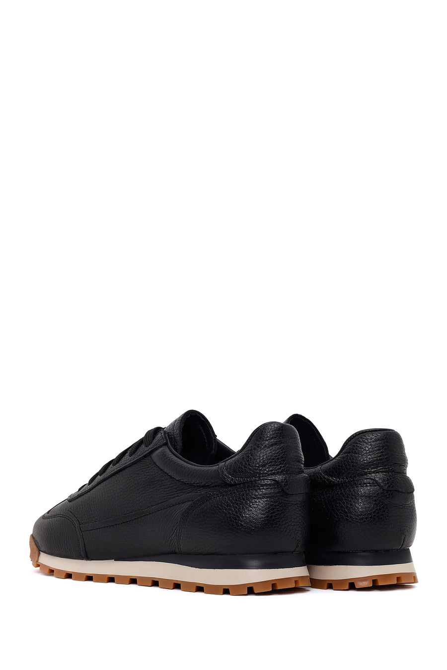 Erkek Siyah Bağcıklı Deri Sneaker