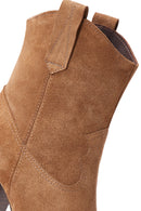 Women's Tan Suede Leather Cowboy Heeled Boots | Derimod