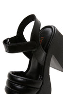 Women's Black Leather Platform Thick Heeled Sandals | Derimod