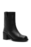 Women's Black Thick Heeled Leather Boots | Derimod