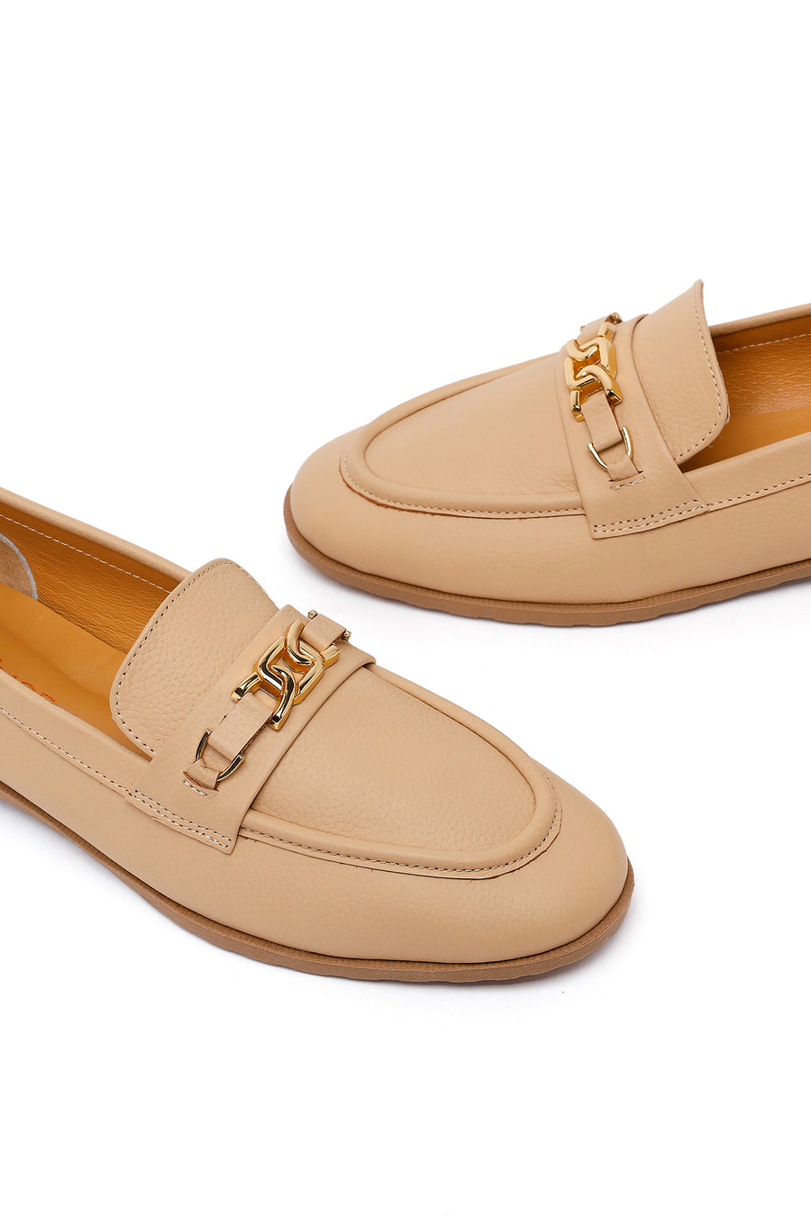 Woman Beige Buckled Masculine Leather Loafer