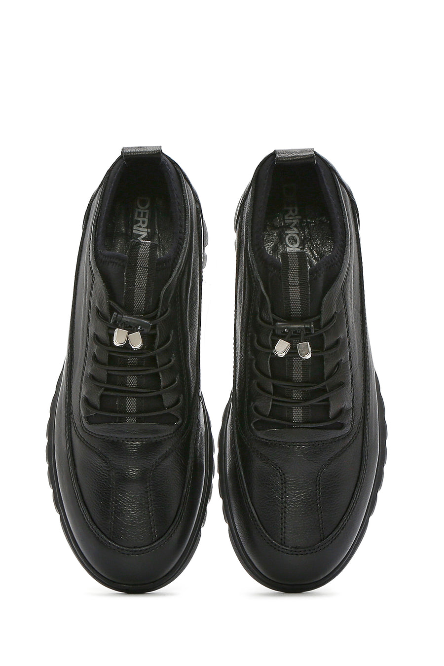 Erkek Siyah Bağcıklı Deri Casual Sneaker