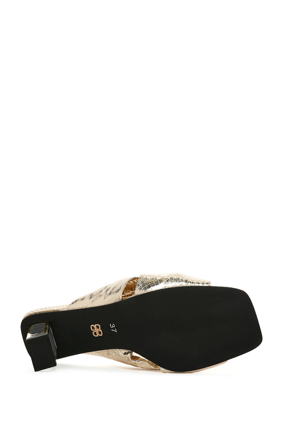 Women's Gold Transparent Thick Heeled Metallic Slippers