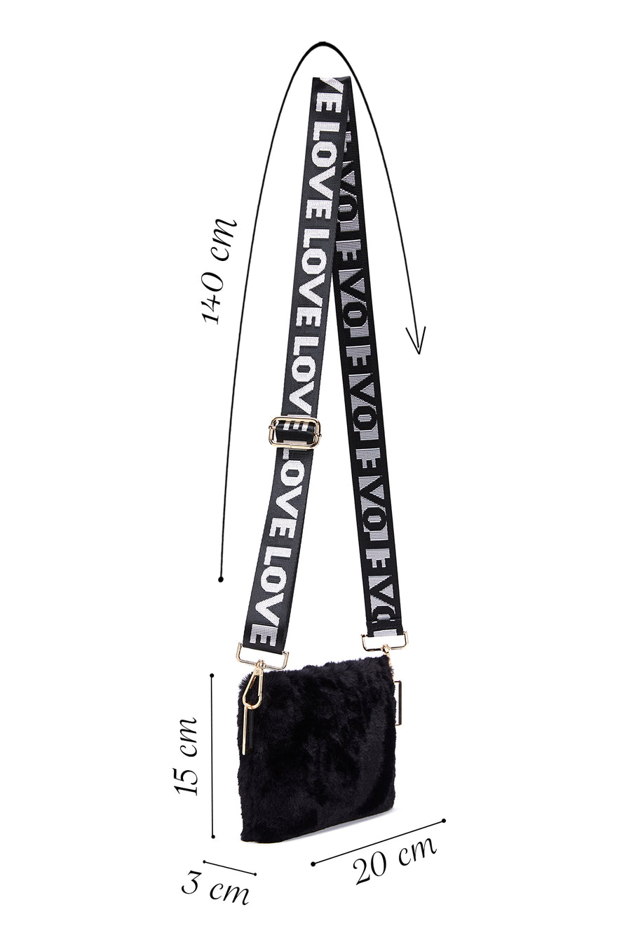 Women's Black Long Strap Plush Clutch Bag