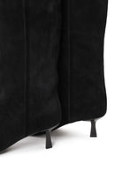 Woman Black Thin-Heeled Suede Boot | Derimod