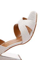 Women's White Ankle Strap Thick Heel Crocodile Sandals | Derimod