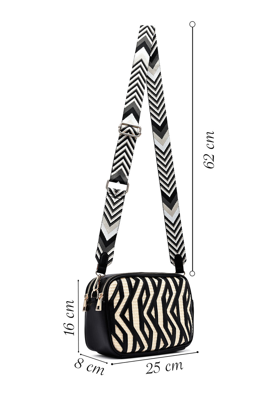 Woman Black Patterned Crossbody Bag