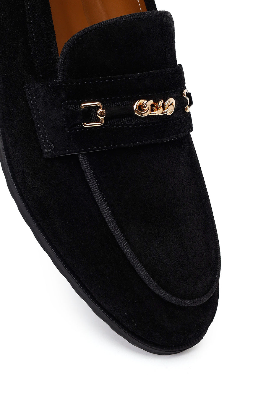 Woman Black Buckled Suede Masculine Loafer