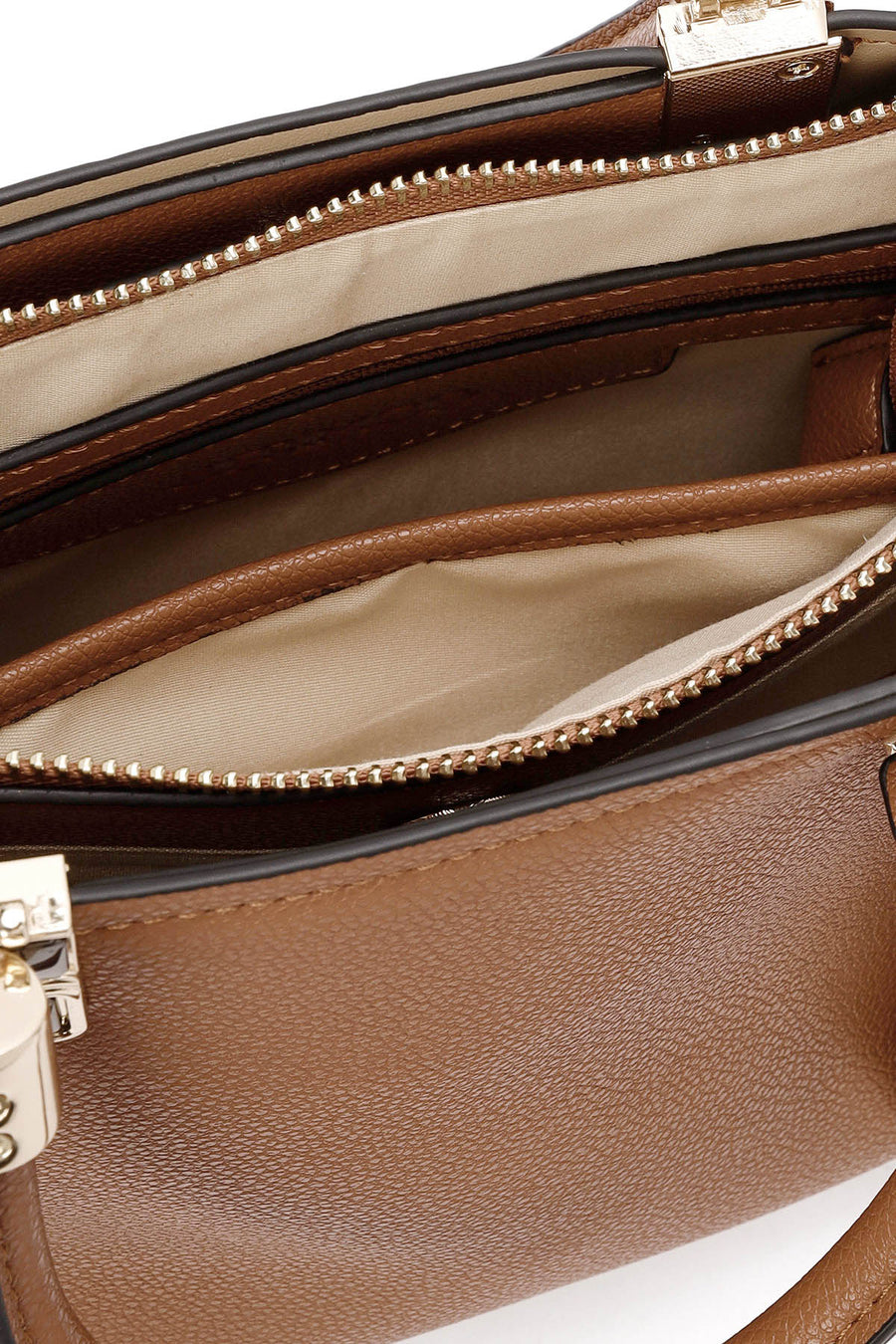 Women's Tan Long Strap Handbag with Accessory Detail