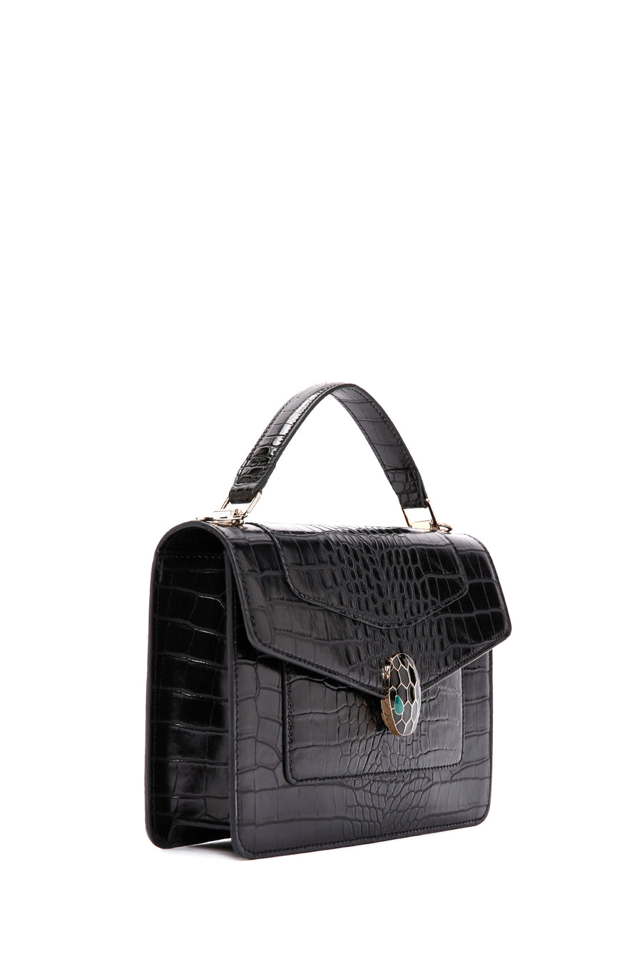 Women's Black Long Strap Crocodile Patterned Shoulder Bag