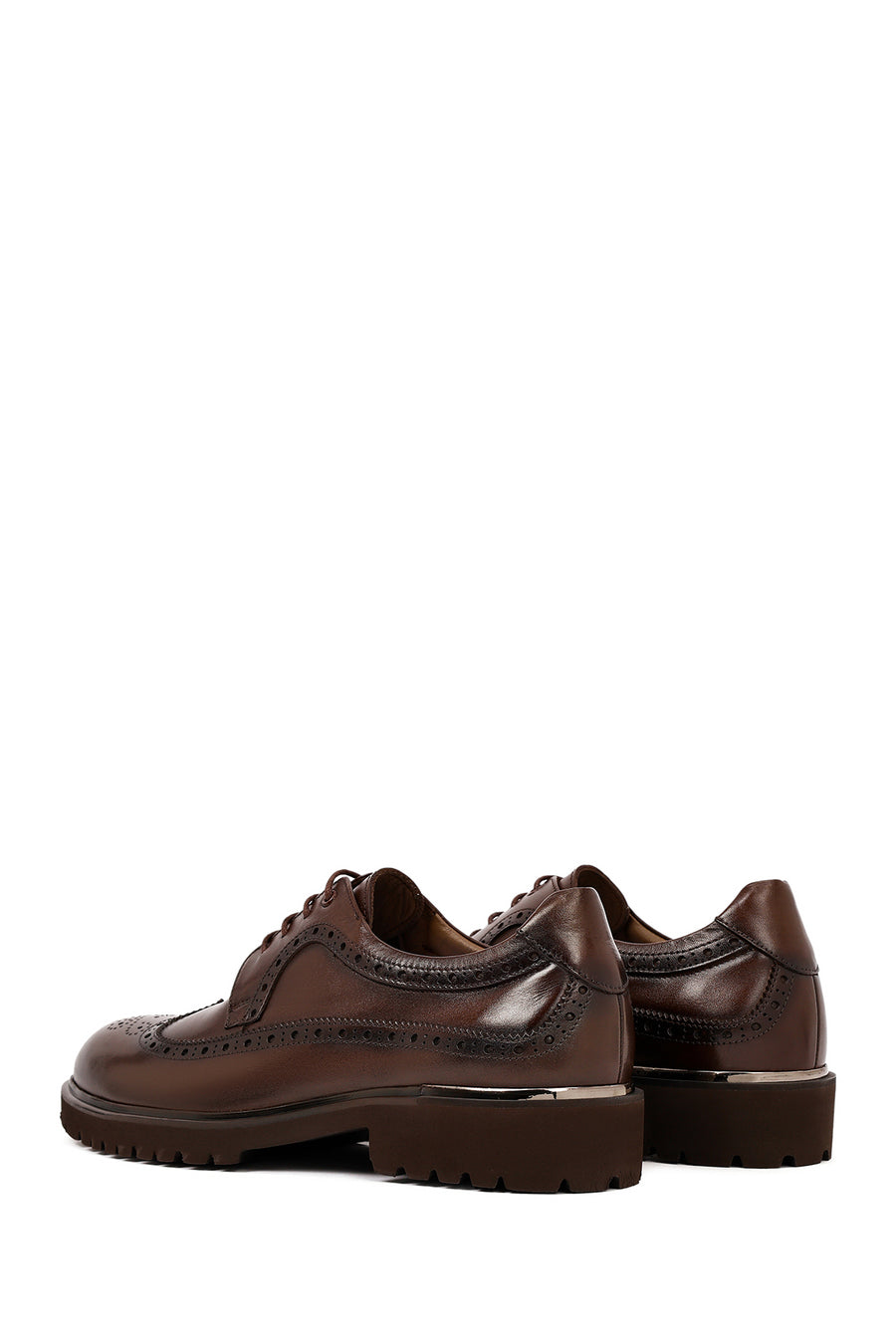 Men's Brown Lace-Up Thick-Soled Leather Casual Shoes