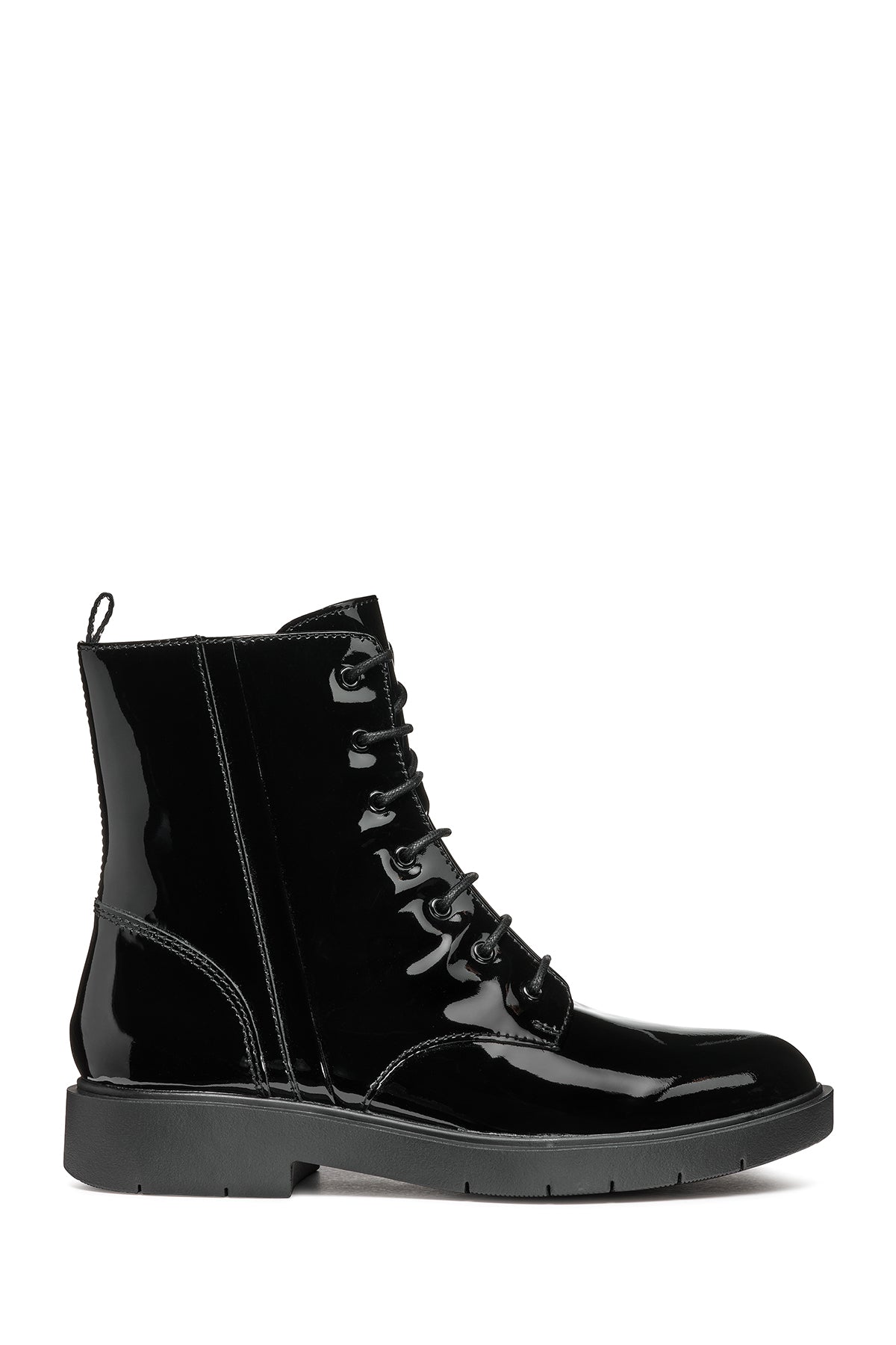 Geox Women's Black Spherica Ec1 Lace-Up Patent Leather Combat Boots D36QRA00066C9997 | Derimod