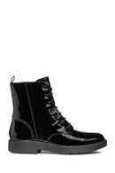 Geox Women's Black Spherica Ec1 Lace-Up Patent Leather Combat Boots | Derimod