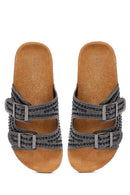 Women's Black Double Buckled Stoned Slippers | Derimod