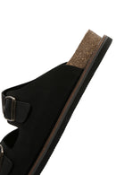 Men's Black Buckled Nubuck Leather Slippers | Derimod