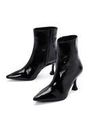 Women's Black Patent Leather Thin Heeled Boots | Derimod