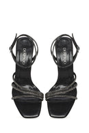 Women's Black Ankle Strap Stone Thin Heel Sandals | Derimod