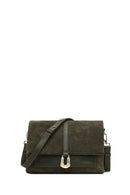 Woman Green Long-Strap Suede Crossbody Bag | Derimod